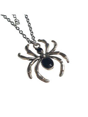 Spider Pendant Necklace Black Gemstone Adjustable Chain Jewelry Witch Gift